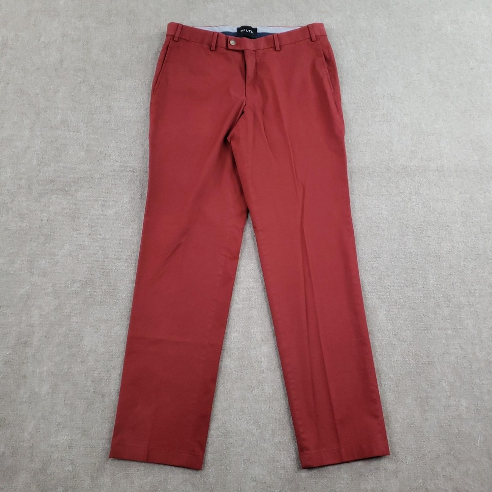 HILTL Pants Mens‎ 36x32 (Fits 34x32) Red Parma Contemporary Fit Stretch Chino
